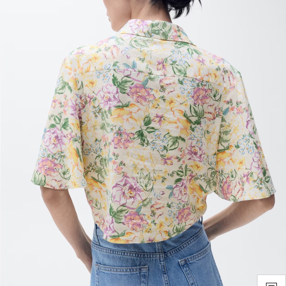 FLORAL LINEN SHIRT WITH KNOT DETAIL - Picture 4 of 6